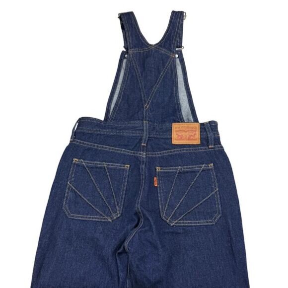 LEVI'S Orange Tab Overalls Jumpsuit Sz 25 Blue Raw Fringe Hem - Picture 12 of 14